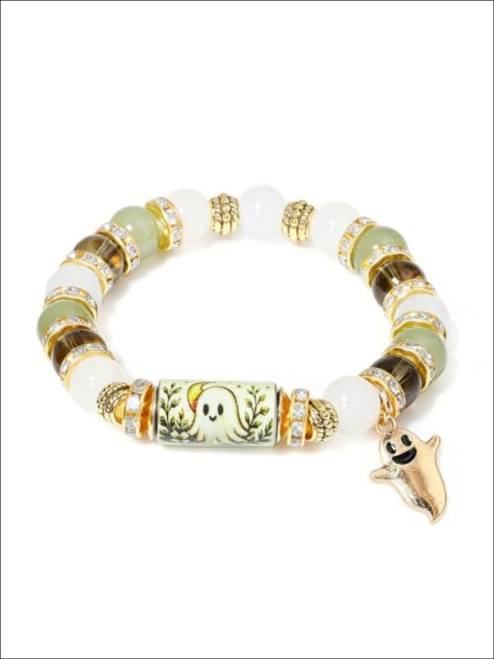 Halloween Beaded Stretch Bracelet Ghost Floral Charm Elastic Statement
